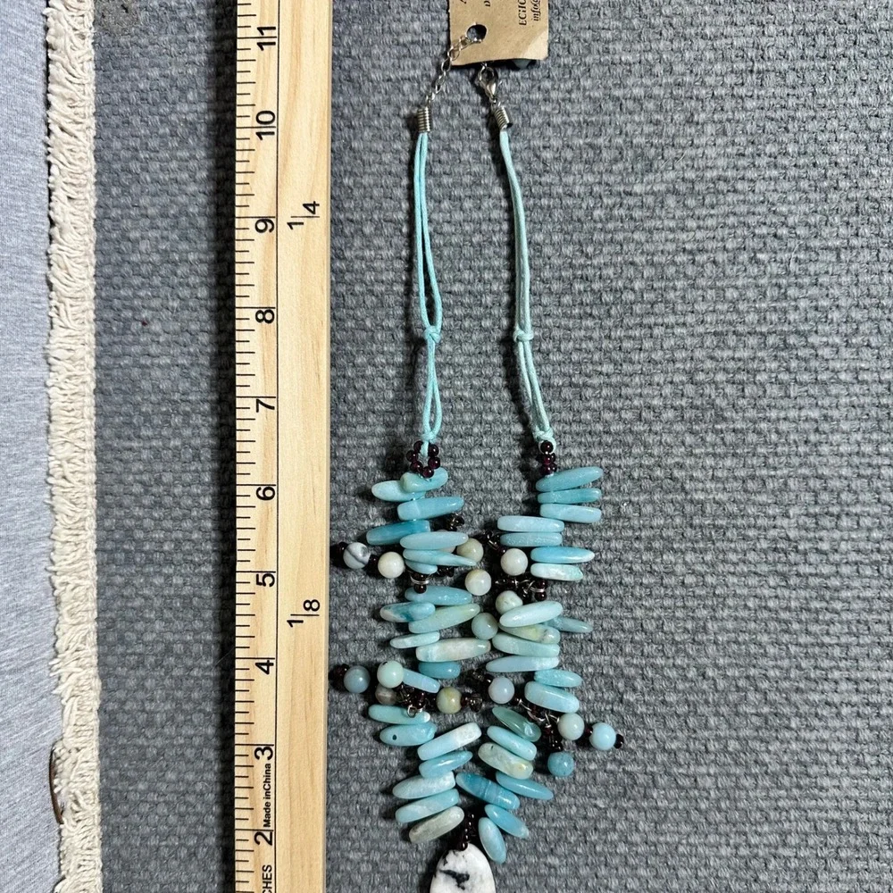 Echos Healing Stones Amazonite Garnet Necklace Blue Boho Artisan Bohemian NEW